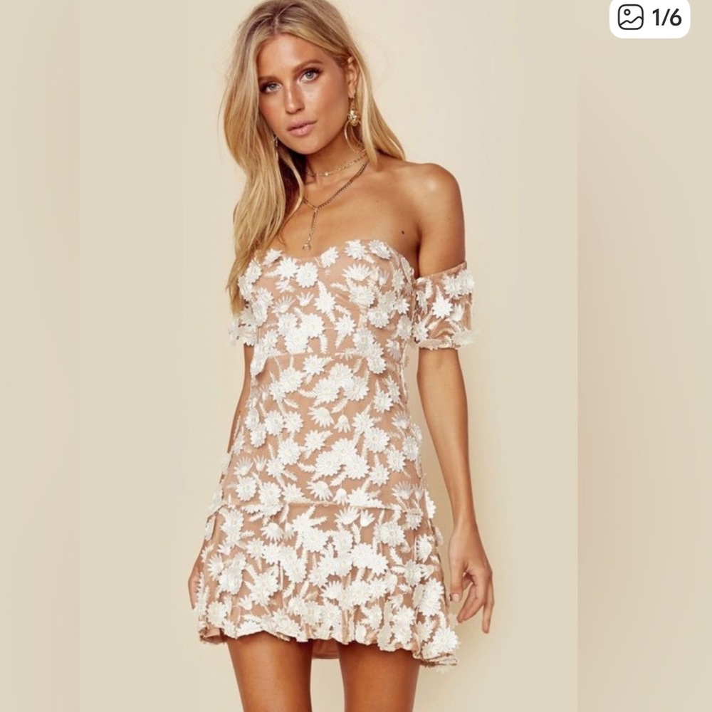 For Love And Lemons Cream Floral Mini Dress
